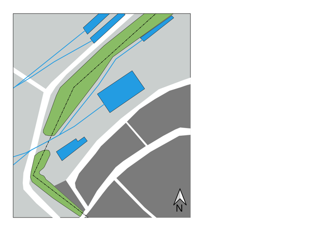 Image shows a map of the old railway station and how it runs next to the wall 